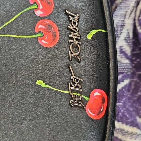 New No Tag Betsey Johnson Black Cherry Print Small Purse Bag Heart Charm main image 7
